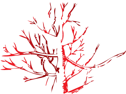 Árvore estilizada em tons de vermelho